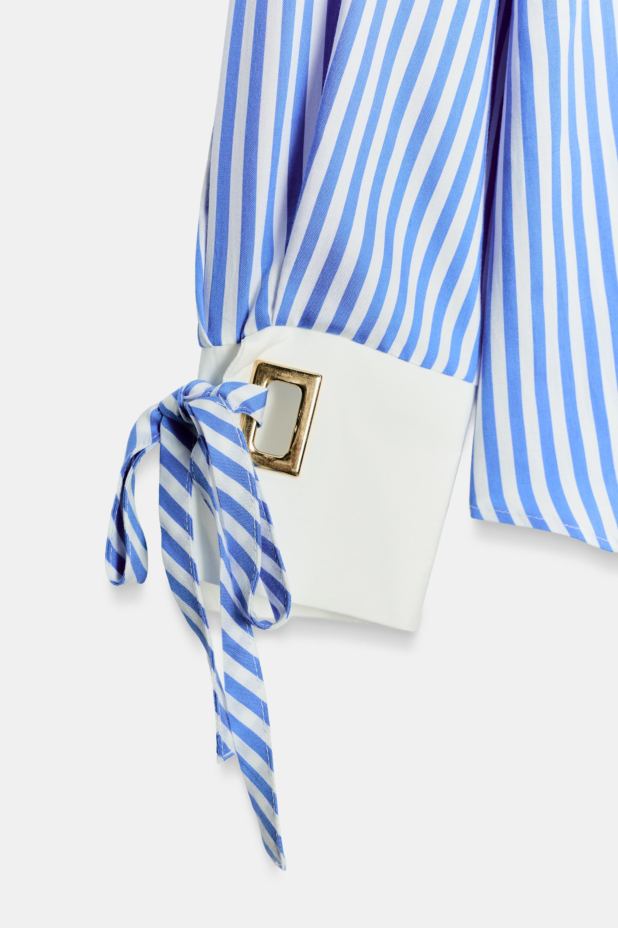 BOW TRIM STRIPED SHIRT